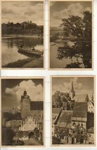 Leisnig / Colditz, Schloss / Böhlen, Schloss u. Kirche / Höfgen, Am Fährhaus / Grimma, Rathaus und Marktplatz
 Ansichtskarte / Postkarte, Motive aus Sachsen, Verlagsnummer Reihe 16: Muldenland 1, unbenutzt. 