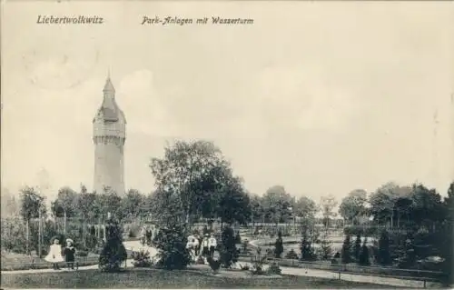 Liebertwolkwitz - Park-Anlagen mit Wasserturm
 Ansichtskarte / Postkarte, Motiv bei Leipzig / Sachsen, Verlagsnummer 3109, unbenutzt 10.11.1908 Liebertwolkwitz. 