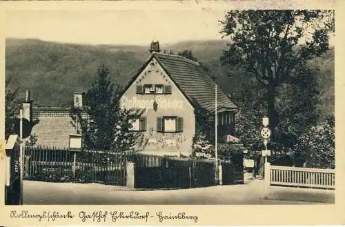 Rollmopsschänke Gasthof Eckersdorf-Hainsberg
 Ansichtskarte / Postkarte, Motiv aus Freital / Sachsen, Verlagsnummer M/1293, unbenutzt  auf der Rückseite wurde der originale Text "Rollmopsschänke Gasthof Eckersdorf-Hainsberg...