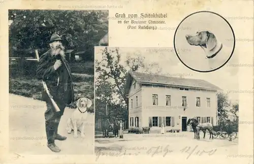 Gruss vom Schänkhübel an der Bautzner Chaussee (Post Radeberg)
 Ansichtskarte / Postkarte, Motiv aus Sachsen, Verlagsnummer 10169, benutzt 27. 4.1908 Bühlau. 