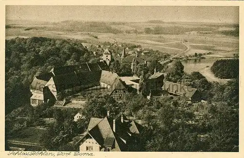 Schloß Böhlen & Dorf Dorna
 Ansichtskarte / Postkarte, Motiv aus Stadtteil von Grimma / Sachsen, Verlagsnummer Heimatschutz-Postkarte / Reihe 16: Muldenland 1, unbenutzt. 