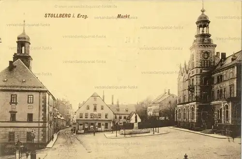 Stollberg i. Erzg. - Markt
 Ansichtskarte / Postkarte, Motiv aus Sachsen, Verlagsnummer 3842, benutzt, der Verlag befindet sich in der Bildmitte im Giebelhaus. 