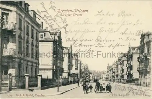 Dresden-Striesen - Vogler-Strasse
 Ansichtskarte / Postkarte, Motiv aus Sachsen, Verlagsnummer 1324, benutzt 9.9.1902 Dresden. 