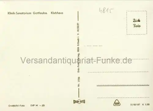 Klinik-Sanatorium Gottleuba. Klubhaus
 Ansichtskarte / Postkarte, Motiv aus Sächsische Schweiz / Sachsen, Verlagsnummer 3729, unbenutzt. 