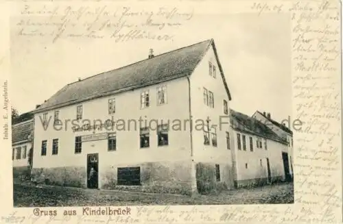 Gruss aus Kindelbrück "Zum schwarzen Bär"
 Ansichtskarte / Postkarte, Motiv aus Thüringen bei Sömmerda, benutzt Greussen (Greußen) 31.1.1906. 
