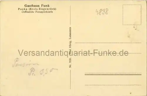 Paska - Gasthaus Funk
 Ansichtskarte / Postkarte, Motiv bei Ziegenrück/ Thüringen, Verlagsnummer 2191, unbenutzt. 