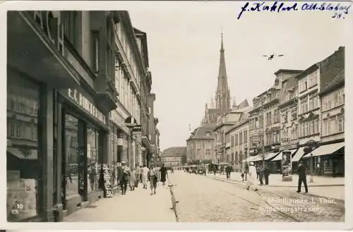 Mühlhausen - Hindenburgstrasse
 Ansichtskarte / Postkarte, Motiv aus Thüringen, benutzt 8.8.1937 Mühlhausen. 