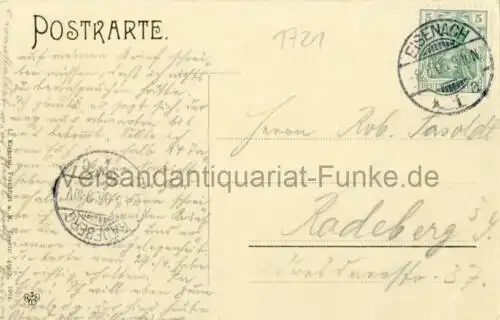 Zur Feier des 100jährigen Todestages 9.5.1905 (Friedrich Schiller / Weimar, Sterbehaus / Marbach, Geburtshaus)
 Ansichtskarte / Postkarte, Motiv aus Thüringen, benutzt Eisenach 8.6.1905. 