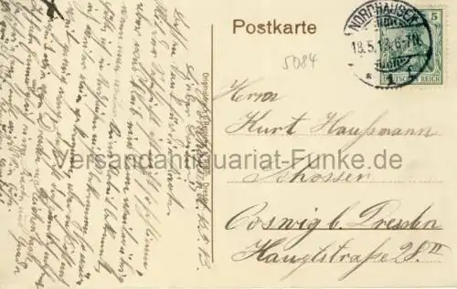 Nordhausen - Häuserpartie in der Barfüsserstrasse
 Ansichtskarte / Postkarte, Motiv aus Thüringen, Verlagsnummer 36314, benutzt 13.5.1913 Nordhausen. 