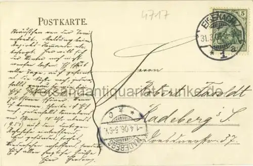 Der Bahnhof in Eisenach
 Ansichtskarte / Postkarte, Motiv aus Thüringen, benutzt Eisenach 31.3.1906. 