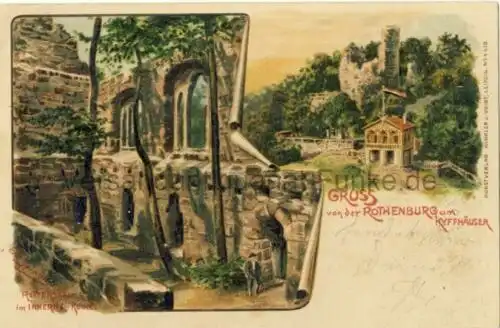 Gruss von der Rothenburg am Kyffhäuser
 Ansichtskarte / Postkarte, Motiv aus Steinthaleben / Thüringen, Verlagsnummer 4419, benutzt 21.5.1901 Rottleben, Chromolithografie. 