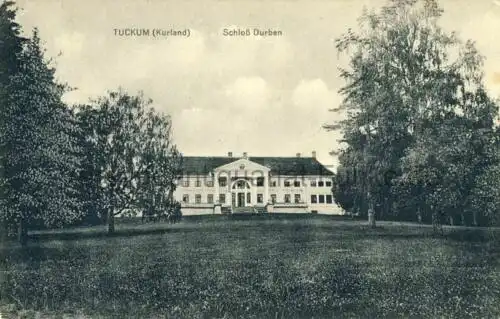 Tuckum (Kurland) - Schloß Durben (Durbe)
 Ansichtskarte / Postkarte, Motiv heute Tukums in Latvija / Lettland, Verlagsnummer K 424 16, unbenutzt, aber mit Adresse, Datum und Anrede versehen aus der Kartenserie: Oestl. Kriegsschauplatz. 