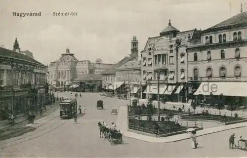 Nagyvárad - Brémer-tér (Bremer-Platz mit Straßenbahn)
 Ansichtskarte / Postkarte, Motiv aus Oradea (auch Großwardein / Velký Varadín) in Rumänien, unbenutzt. 