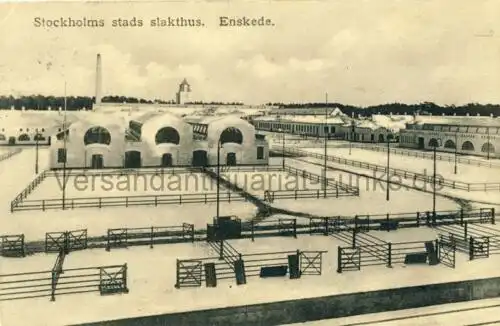 Stockholms stads slakthus. Enskede (Städtisches Schlachthaus Stockholm)
 Ansichtskarte / Postkarte, Motiv aus Schweden, Verlagsnummer 12321, benutzt Stockholm 29.7.1928. 