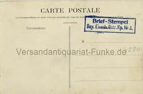 Mourmelon-le-Petit - Le Pont du Chermin de Fer
 Ansichtskarte / Postkarte, Motiv aus Champagne / Frankreich, unbenutzt, aber Rückseite mit Brief-Stempel Bay. Eisenb. Betr. Kp. Nr. 1. 