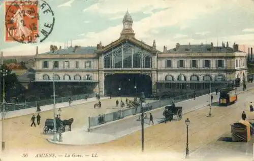 Amiens - La Gare
 Frankreich, Postkarte, postalisch benutzt Amiens gare 2.7.1913 Verlagsnummer 56. 