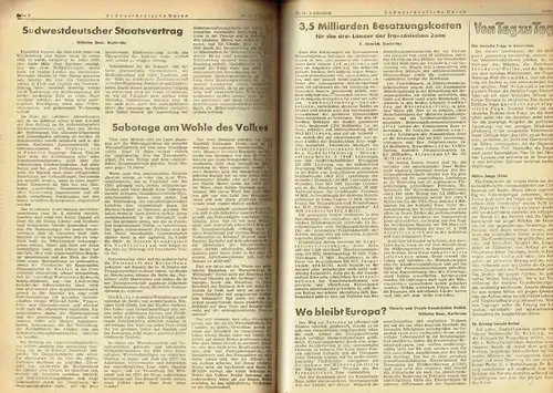 Südwestdeutsche Union
 Halbmonatszeitschrift der Christlich-Demokratischen Union Badens
 Jahrgang 1948, 23 Ausgaben, komplett, gebunden. 