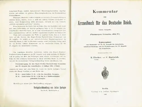 Kommentar zum Arzneibuch für das Deutsche Reich
 Vierte Ausgabe. (Pharmacopoea Germanica, editio IV.)
 Ergänzungsband zum Kommentar für die III. Ausgabe des Arzneibuchs, enthaltend Nachträge und die Veränderungen der IV. Ausgabe des Arzneibuchs. 