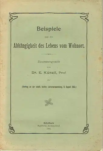 Prof. Dr. E. Künzli: Beispiele aus der Abhängigkeit des Lebens vom Wohnort. 