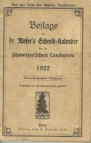 Beilage zu Dr. Moser's Schreib Kalender für die schweizerischen Landwirte
 61. Jahrgang. 
