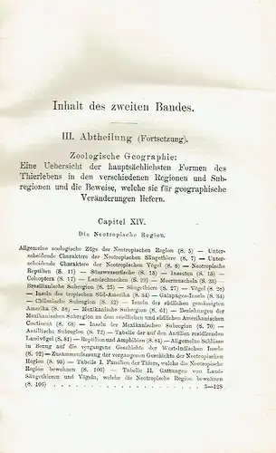 Alfred Russel Wallace: Die geographische Verbreitung der Thiere
 nebst einer Studie über die Verwandtschaften der lebenden und ausgestorbenen Faunen in Ihrer Beziehung zu den früheren Veränderungen der Erdoberfläche
 (nur !) 2. Band. 