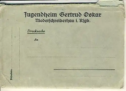 Jugendheim Gertrud Oskar, Niederschreiberhau i. Rsgb
 kleines Souvenir-Leporello, hergestellt von Kettling & Krüger, Schalksmühle i. Westfalen   - 3 Außenansichten   - Aufnahme...