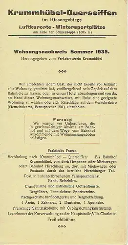 Wohnungsnachweis Sommer 1935
 Krummhübel-Querseiffen im Riesegebirge. 