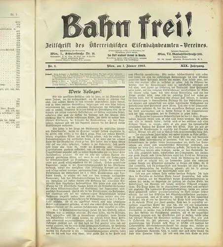 Bahn frei!
 Zeitschrift des Österreichischen Eisenbahnbeamten-Vereines, 19. Jahrgang, 36 Hefte komplett. 