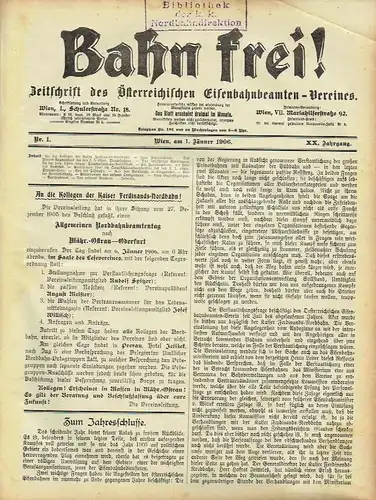 Bahn frei!
 Zeitschrift des Österreichischen Eisenbahnbeamten-Vereines, 20. Jahrgang, 37 Hefte komplett. 