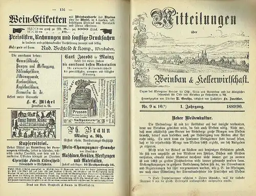 Mitteilungen über Weinbau und Kellerwirtschaft
 Organ des Rheingauer Vereins für Obst-, Wein- und Gartenbau und der Königlichen Lehranstalt für Obst- und Weinbau zu Geisenheim a. Rh
 1. Jahrgang 1889/90. 