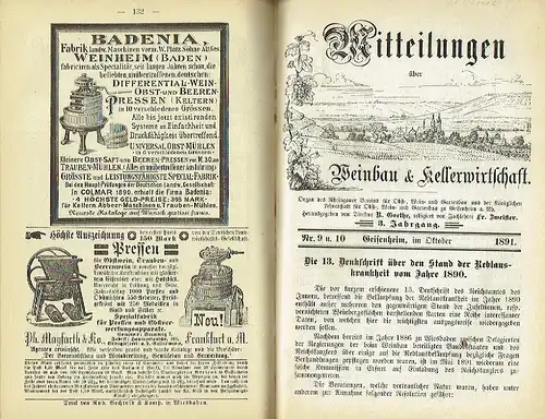 Mitteilungen über Weinbau und Kellerwirtschaft
 Organ des Rheingauer Vereins für Obst-, Wein- und Gartenbau und der Königlichen Lehranstalt für Obst- und Weinbau zu Geisenheim a. Rh. 