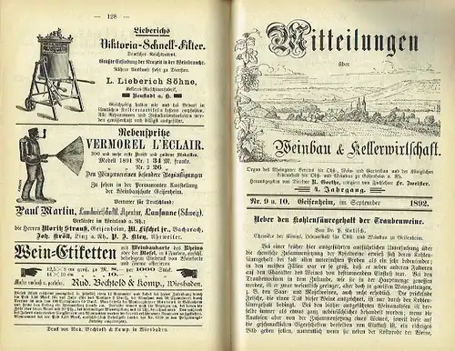 Mitteilungen über Weinbau und Kellerwirtschaft
 Organ des Rheingauer Vereins für Obst-, Wein- und Gartenbau und der Königlichen Lehranstalt für Obst- und Weinbau zu Geisenheim a. Rh
 4. Jahrgang. 