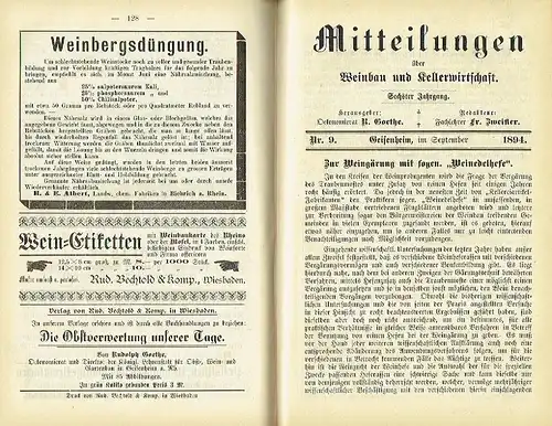 Mitteilungen über Weinbau und Kellerwirtschaft
 Organ des Rheingauer Vereins für Obst-, Wein- und Gartenbau und der Königlichen Lehranstalt für Obst- und Weinbau zu Geisenheim a. Rh. 