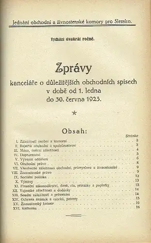 Verhandlungsschriften der Sitzungen der Verwaltungskommission der Handels- und Gewerbekammer für Schlesien in Troppau im Jahre 1923. 