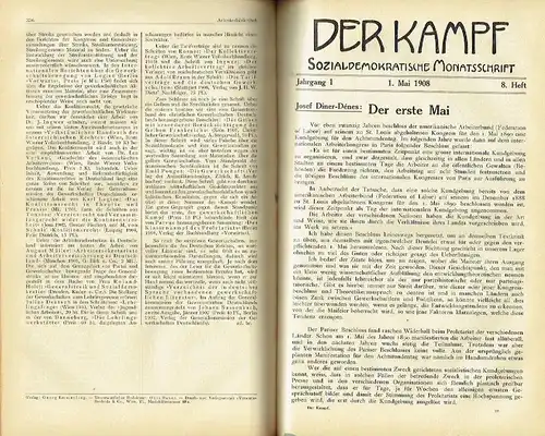 Der Kampf
 Sozialdemokratische Monatsschrift
 Erster Band (Oktober 1907 bis September 1908, 12 Hefte komplett, gebunden). 