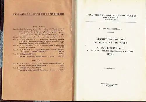 Konvolut von 14 Abhandlungen über Archäologie, Religion und Geschichte des Libanon und Syrien
 Mélanges de l'Université Saint-Joseph, Beyrouth (Liban). 