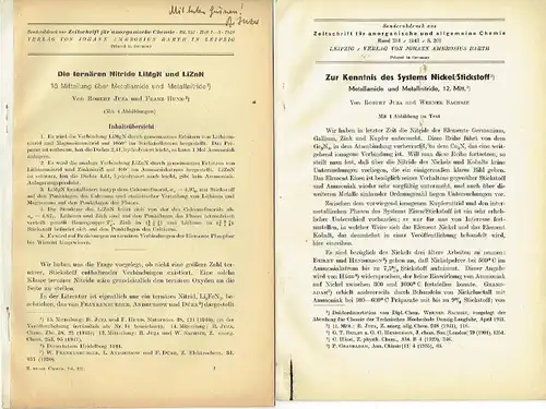 Robert Juza: 5 Abhandlungen über anorganische Chemie
 Sonderabdrucke aus Zeitschrift für anorganische Chemie. 