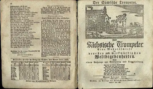 Der Sächsische Trompeter
 Eine Monatsschrift der neuesten und merkwürdigsten Weltbegebenheiten, nebst einem Anhange zur Belehrung und Unterhaltung
 vom Jahrgang 1830 die Monatsausgaben Januar bis September.. 