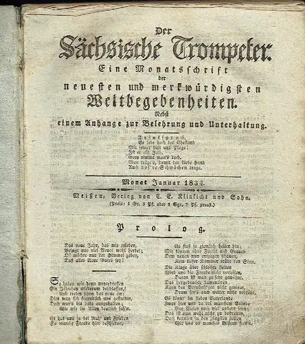 Der Sächsische Trompeter
 Eine Monatsschrift der neuesten und merkwürdigsten Weltbegebenheiten, nebst einem Anhange zur Belehrung und Unterhaltung. 