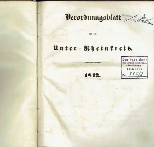 Verordnungsblatt für den Unter-Rheinkreis
 Jahrgang 1842, No. 1 bis 44, komplett. 