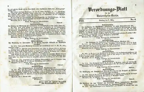 Verordnungsblatt für den Unter-Rheinkreis
 Jahrgang 1855, No. 1 bis 24, komplett. 