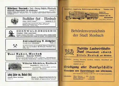 Verzeichnis der selbständigen Einwohner des Kreises Mosbach und Stadt Eberbach
 mit Behörden-Verzeichnis und Verzeichnis von Industrie, Handel und Gewerbe der bedeutendsten Plätze. 