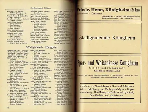 Verzeichnis der selbständigen Einwohner des Kreises Mosbach und Stadt Eberbach
 mit Behörden-Verzeichnis und Verzeichnis von Industrie, Handel und Gewerbe der bedeutendsten Plätze. 