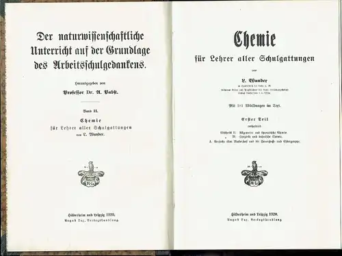 L. Wunder: Chemie für Lehrer aller Schulgattungen, Erster Teil. 