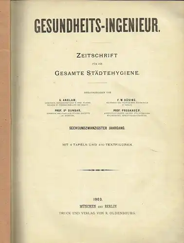 Gesundheits-Ingenieur
 Zeitschrift für die gesamte Stadthygiene
 26. Jahrgang. 