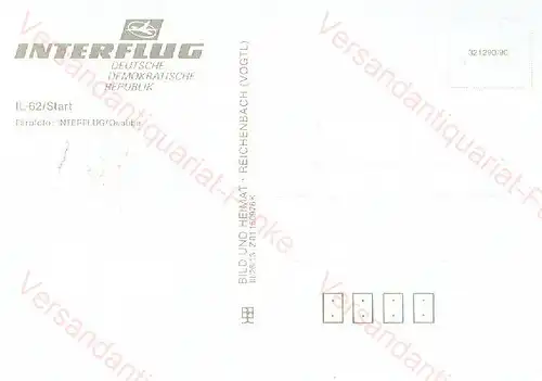 Interflug 4 Postkarten Flugzeug und Flughafen
 Ansichtskarte / Postkarte - Verlagsnummer: Z 01 15 0706 K (0705, 0976 und 1098) Karten des A 310, der IL 62, der L 410 und des Flughafens Berlin-Schönefeld. 