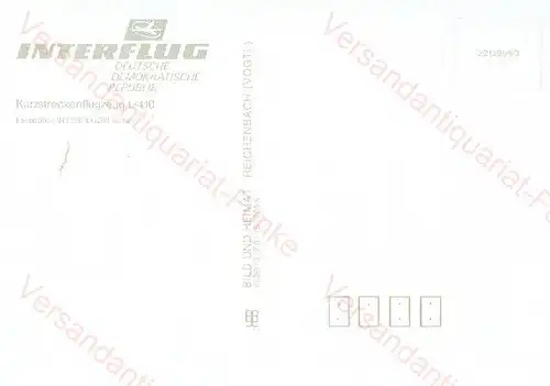 Interflug 4 Postkarten Flugzeug und Flughafen
 Ansichtskarte / Postkarte - Verlagsnummer: Z 01 15 0706 K (0705, 0976 und 1098) Karten des A 310, der IL 62, der L 410 und des Flughafens Berlin-Schönefeld. 