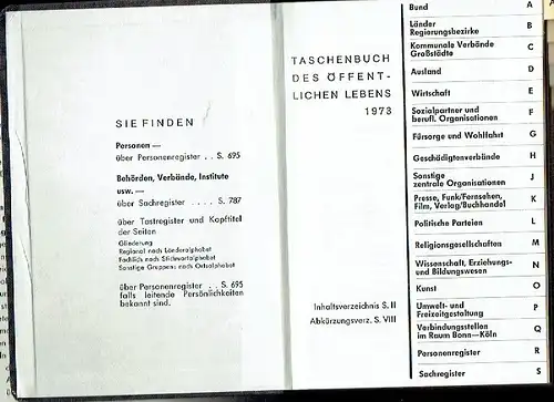 Taschenbuch des öffentlichen Lebens 1973
 Bundesrepublik Deutschland
 23. Jahrgang. 