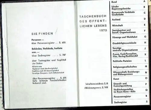 Taschenbuch des öffentlichen Lebens 1973
 Bundesrepublik Deutschland. 