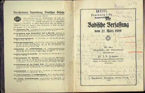 Johann Anton Zehnter, Oberlandesgerichtspräsident, Karlsruhe: Die Badische Verfassung vom 21. März 1919
 Mit einer Vorgeschichte und Anmerkungen versehen. 